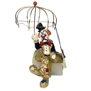 Ron Lee Hobo Clown with Umbrella Figurine Gold Onyx Hand Painted Signed 1987